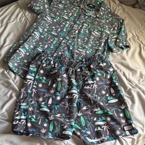 Boys' Tropical Surf Swim Trunks - Teal & Gray matching Shirt